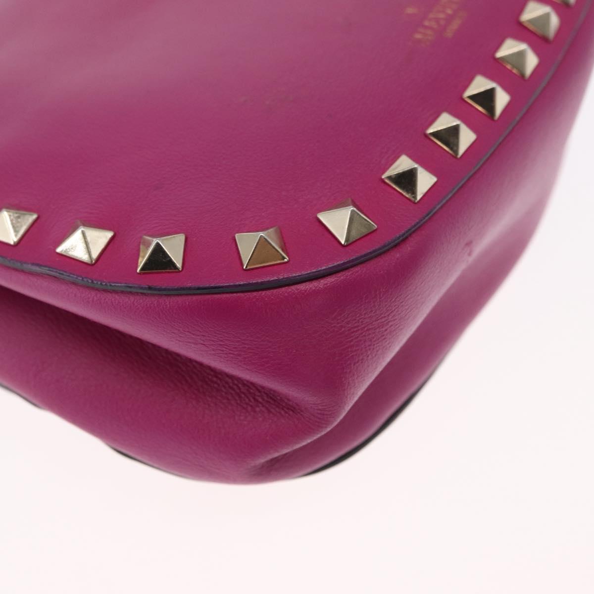 VALENTINO Chain Shoulder Bag Leather Pink Gold Auth ka1685