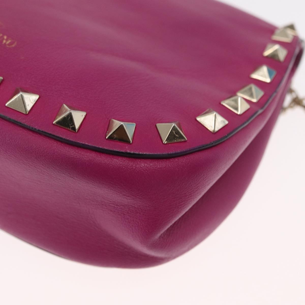 VALENTINO Chain Shoulder Bag Leather Pink Gold Auth ka1685