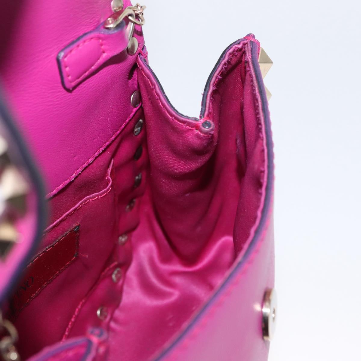 VALENTINO Chain Shoulder Bag Leather Pink Gold Auth ka1685