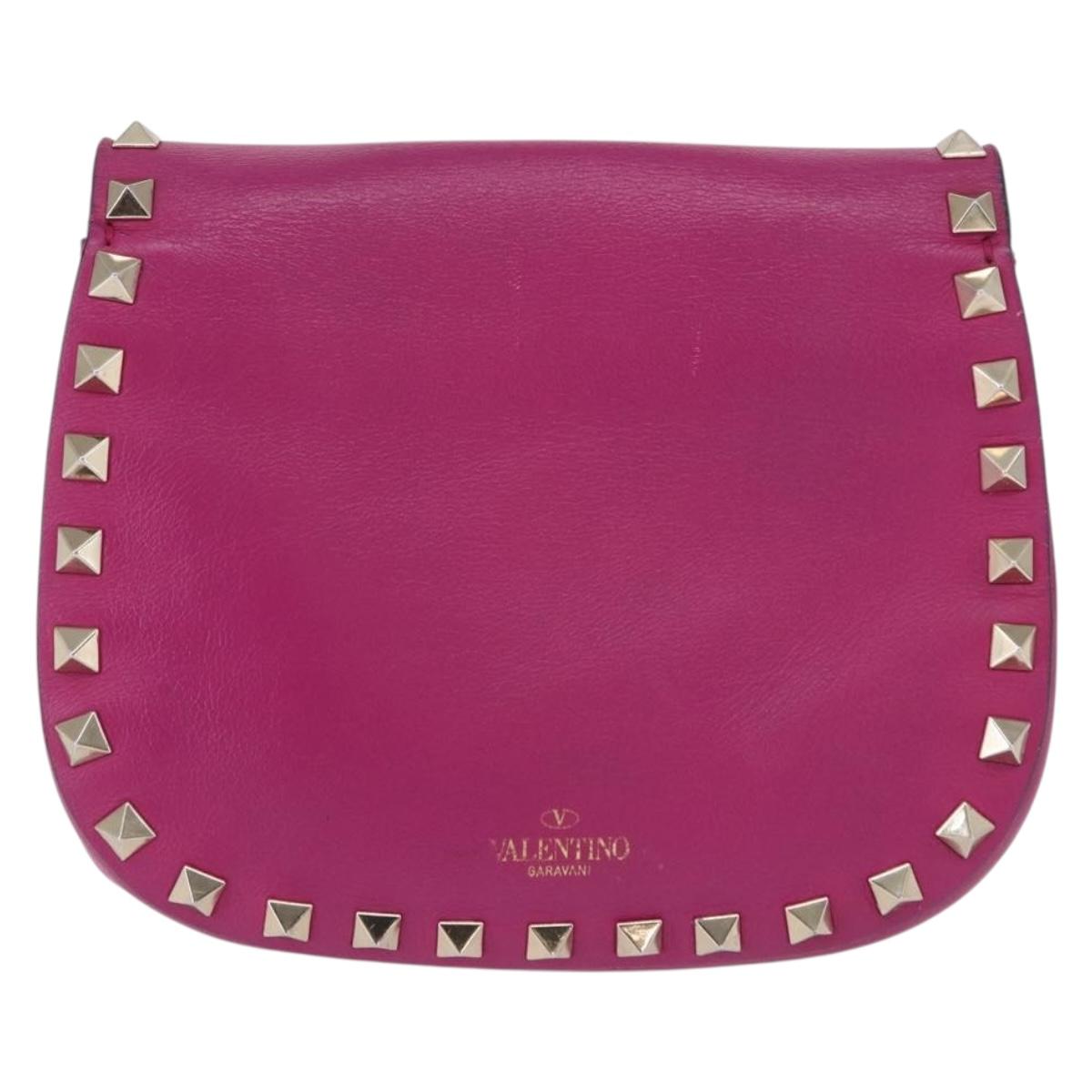VALENTINO Chain Shoulder Bag Leather Pink Gold Auth ka1685