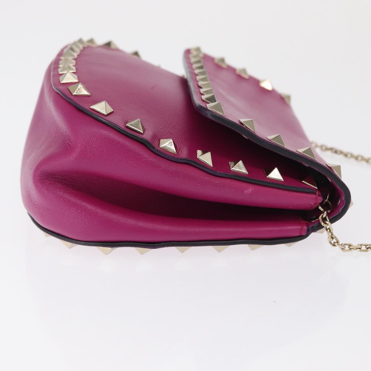 VALENTINO Chain Shoulder Bag Leather Pink Gold Auth ka1685