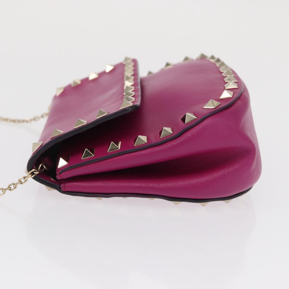VALENTINO Chain Shoulder Bag Leather Pink Gold Auth ka1685