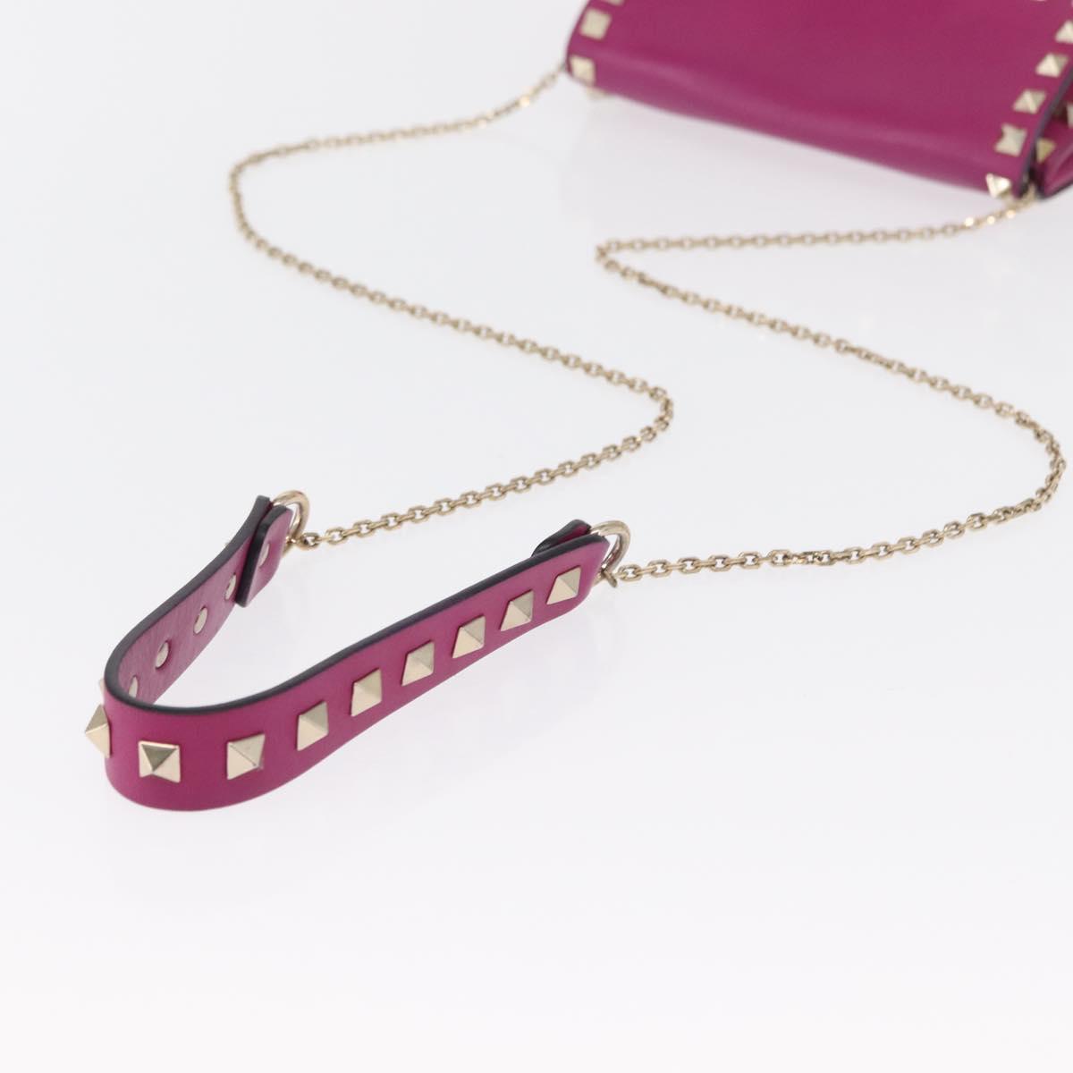 VALENTINO Chain Shoulder Bag Leather Pink Gold Auth ka1685