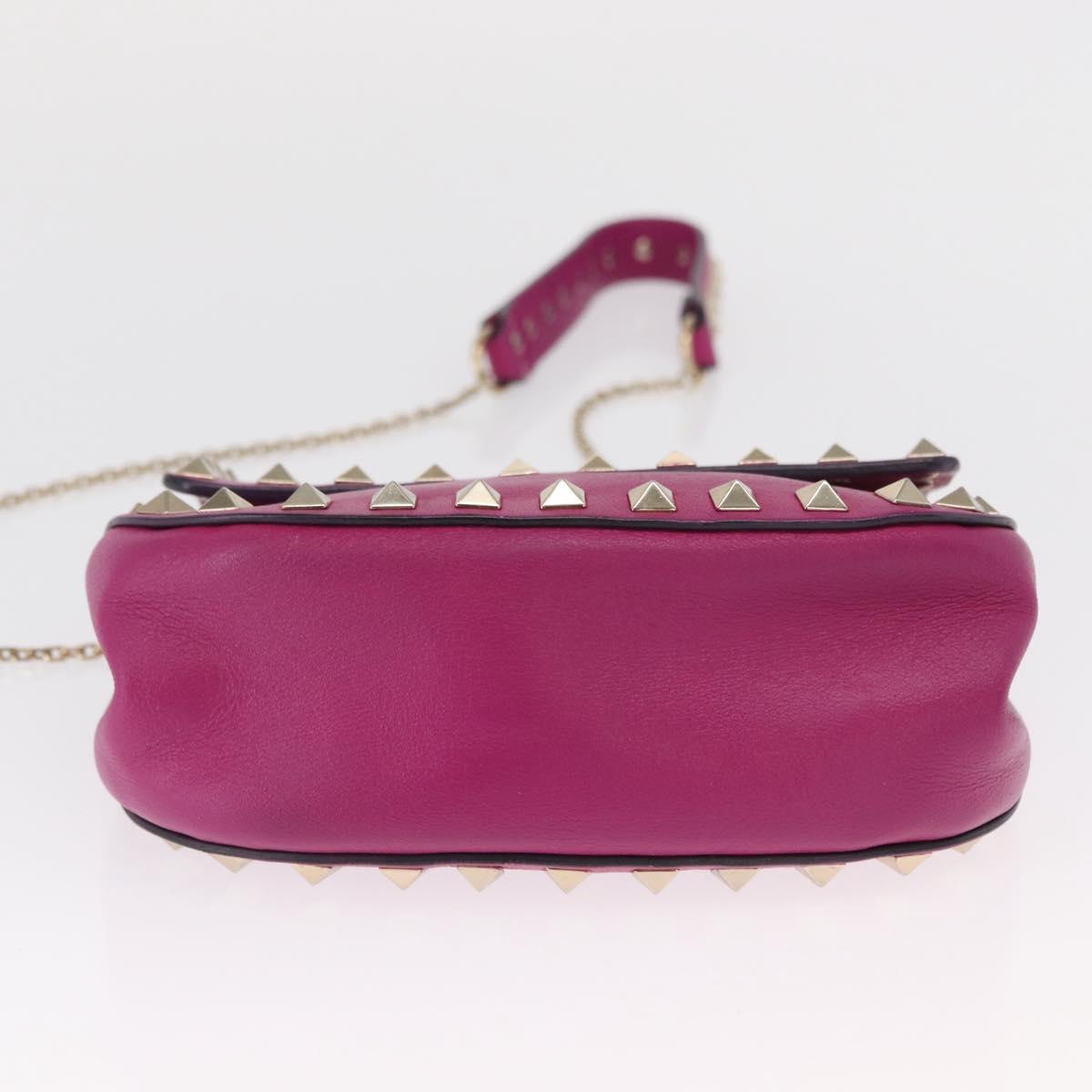 VALENTINO Chain Shoulder Bag Leather Pink Gold Auth ka1685