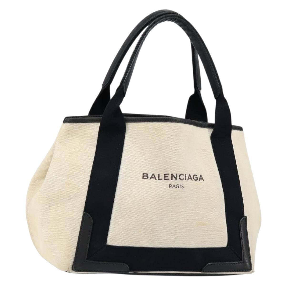 BALENCIAGA Navy Kabas S Hand Bag Canvas Black White 339933 Auth ka169