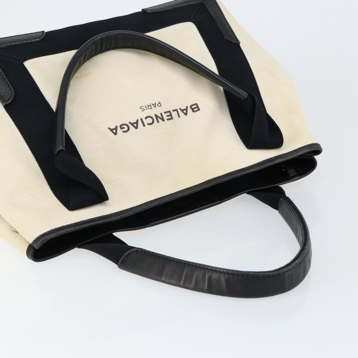 BALENCIAGA Navy Kabas S Hand Bag Canvas Black White 339933 Auth ka169