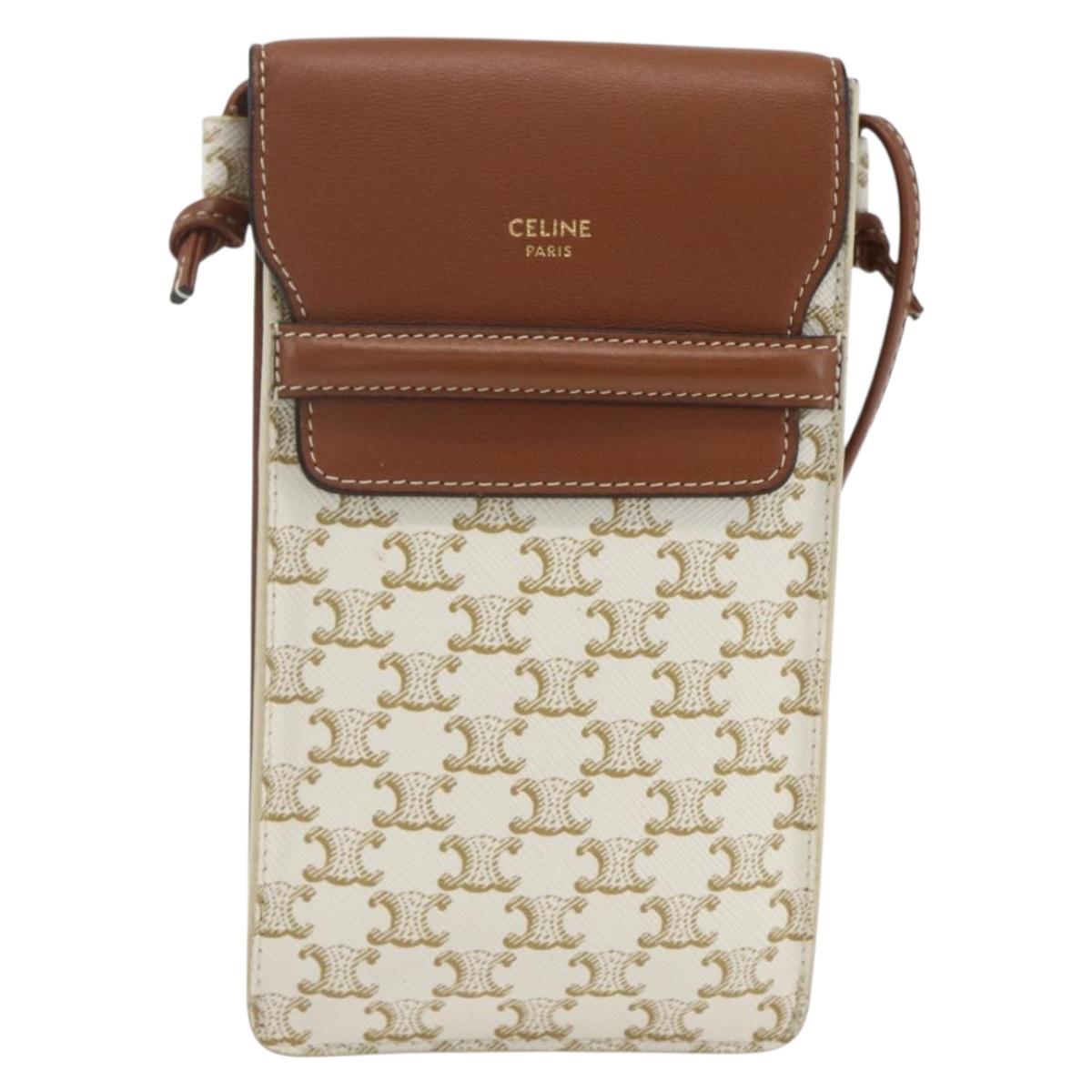 CELINE Triomphe Pouch Shoulder Bag PVC Beige Auth ka1704V