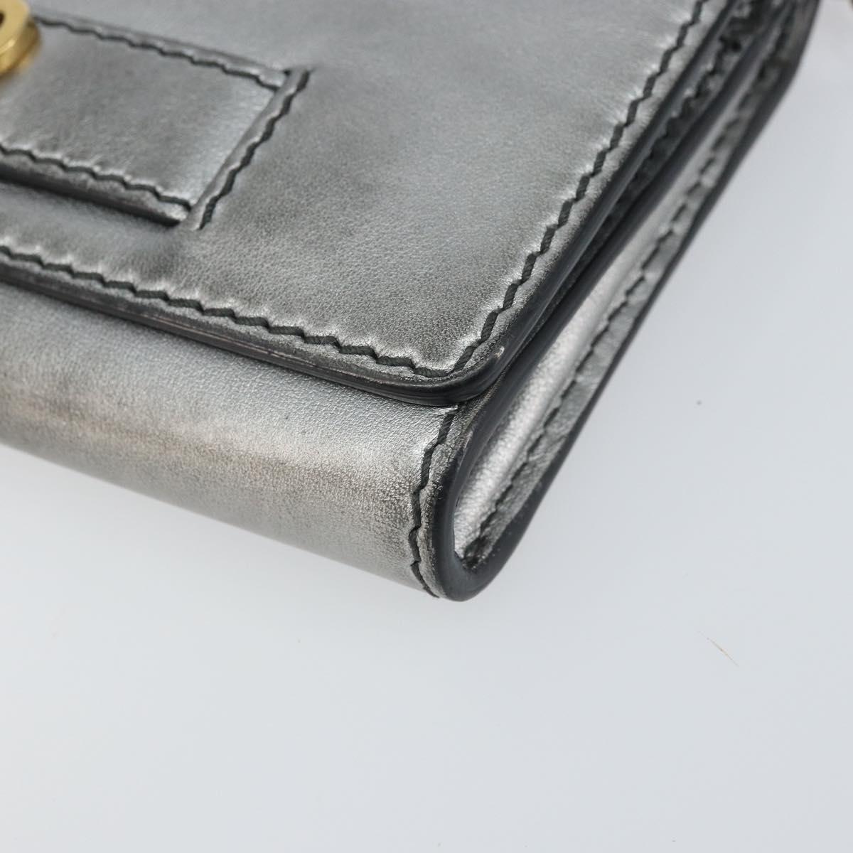 Christian Dior Chain Wallet Shoulder Bag Leather Silver Gold Auth ka1712V