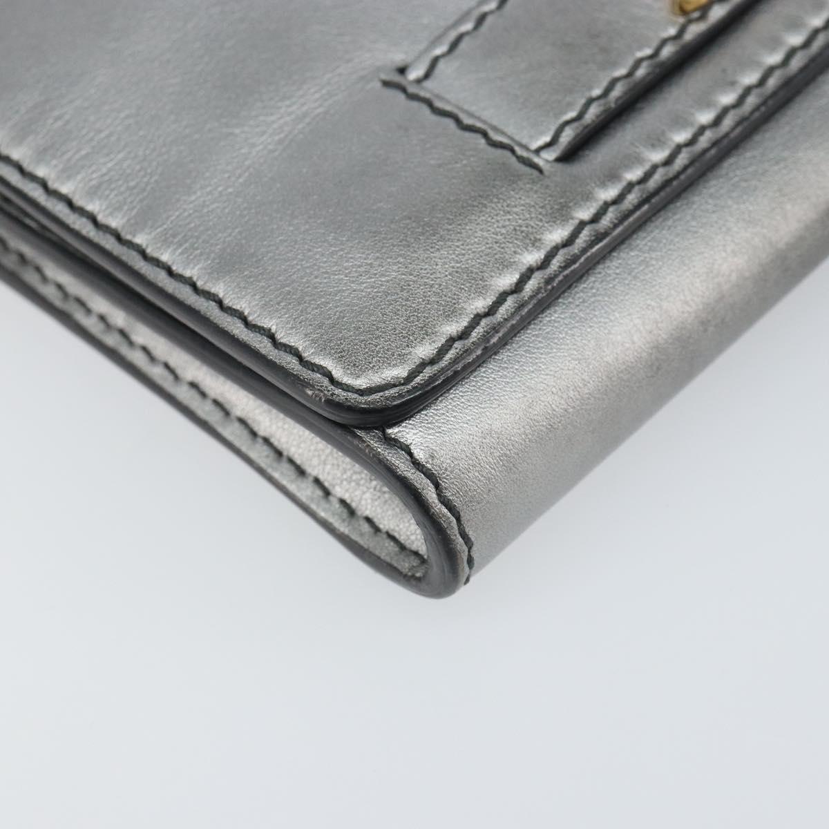 Christian Dior Chain Wallet Shoulder Bag Leather Silver Gold Auth ka1712V