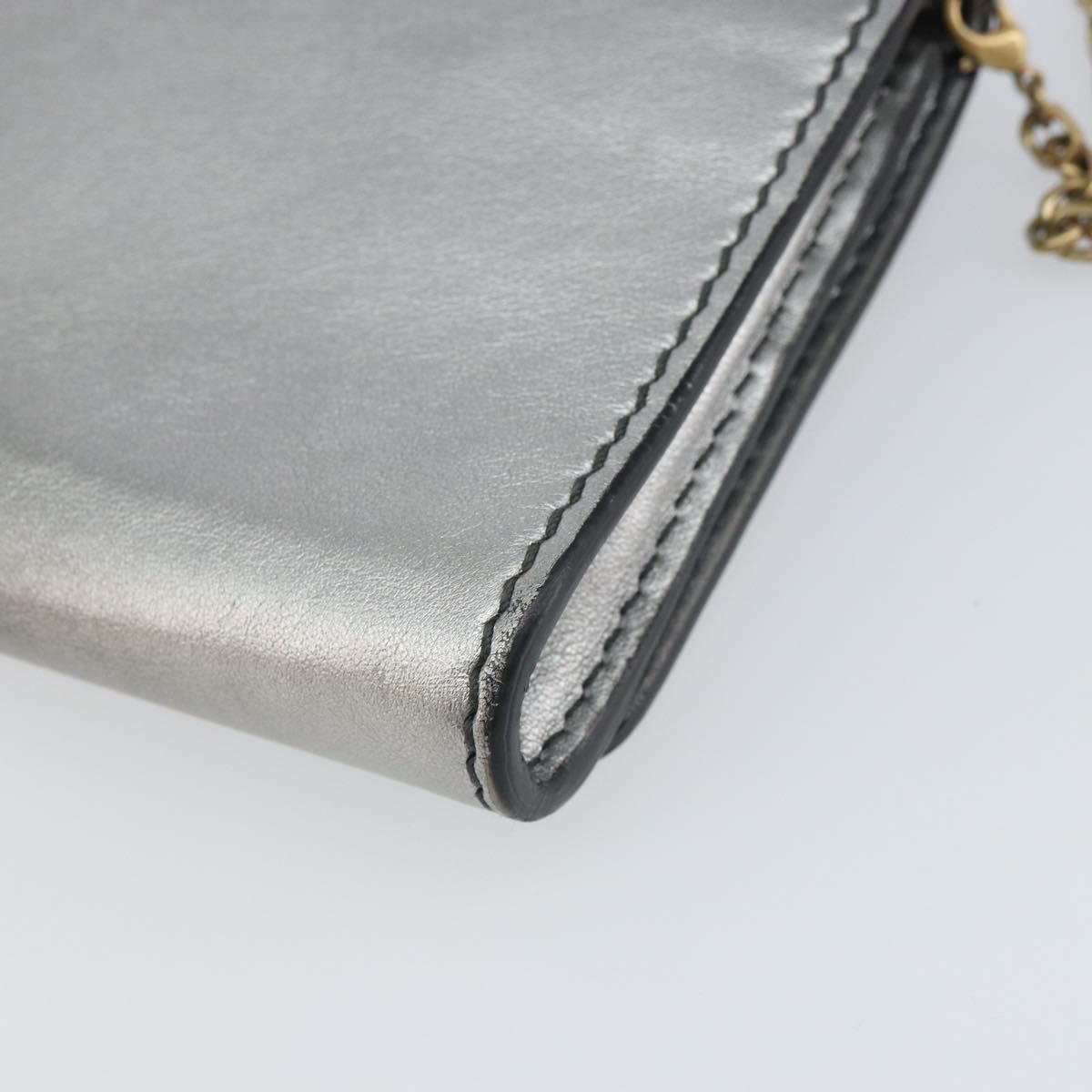 Christian Dior Chain Wallet Shoulder Bag Leather Silver Gold Auth ka1712V