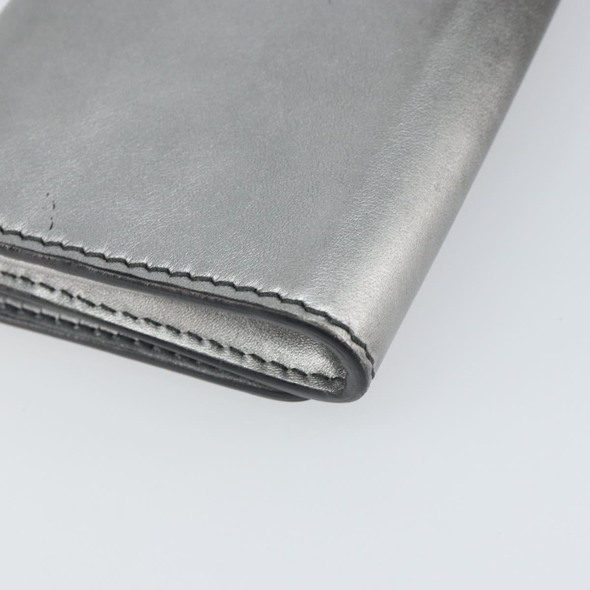 Christian Dior Chain Wallet Shoulder Bag Leather Silver Gold Auth ka1712V