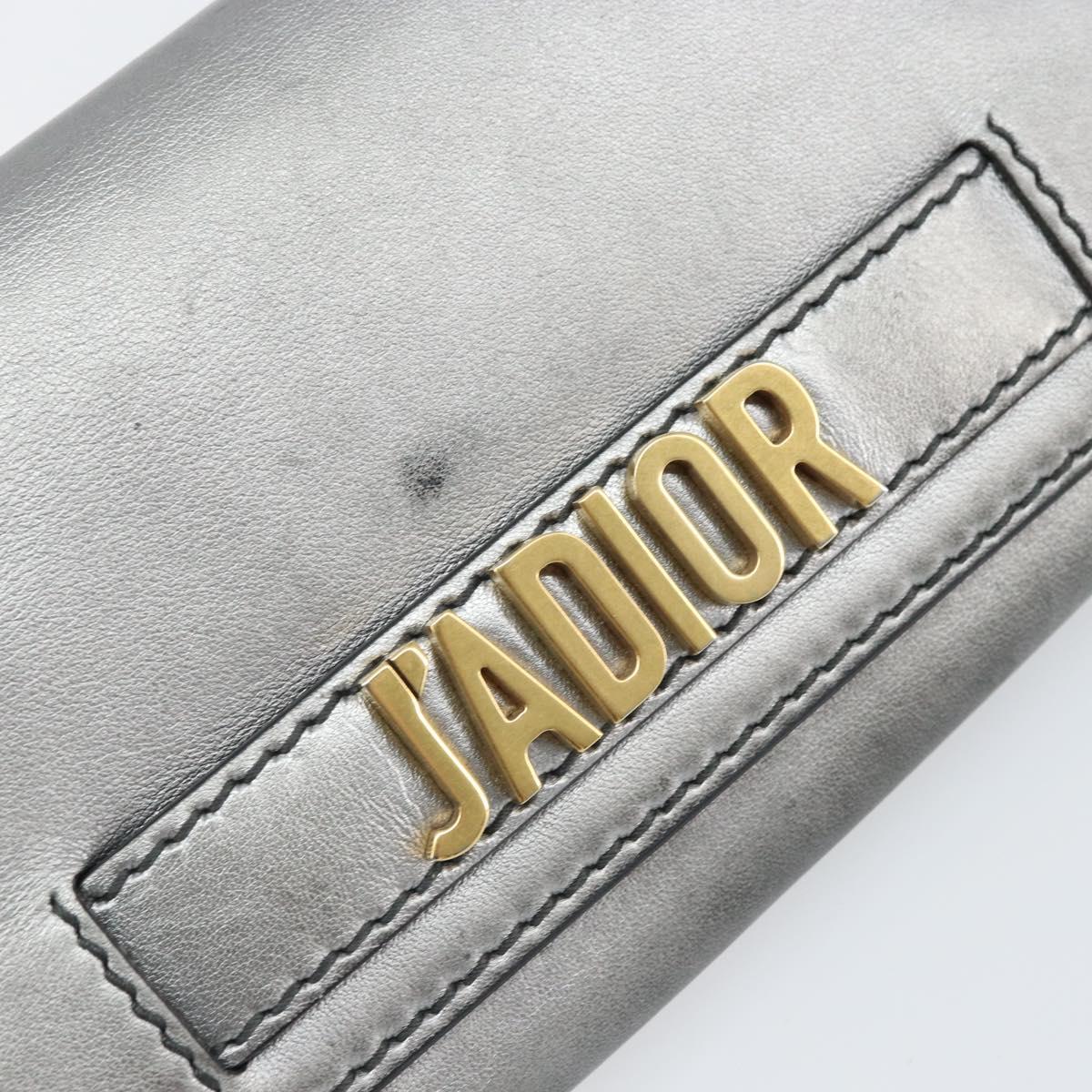 Christian Dior Chain Wallet Shoulder Bag Leather Silver Gold Auth ka1712V