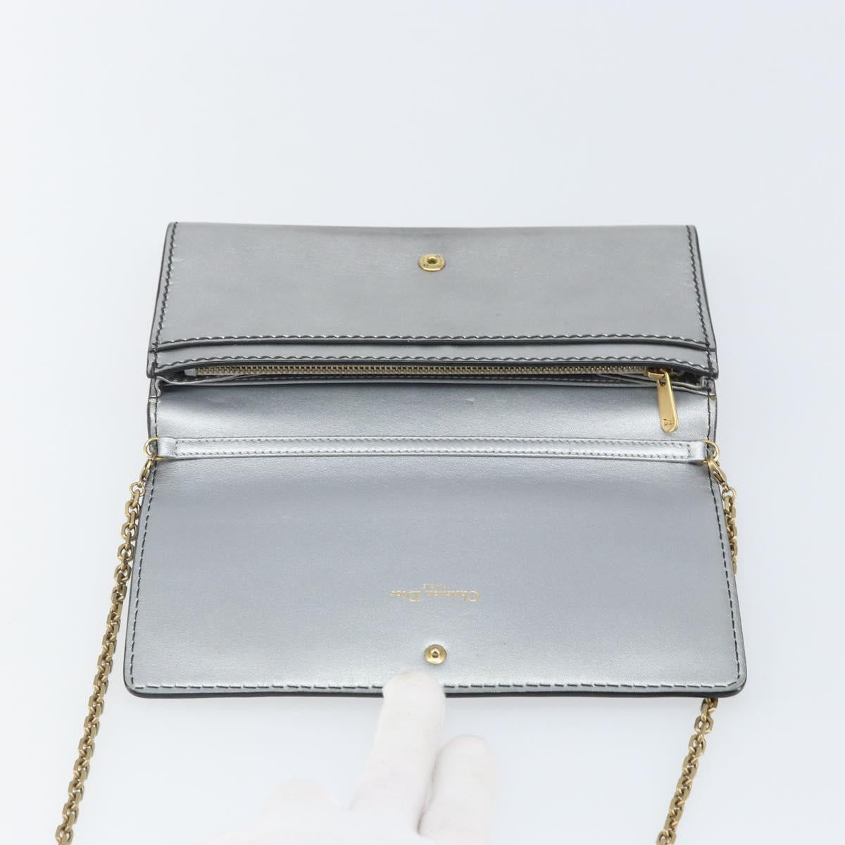 Christian Dior Chain Wallet Shoulder Bag Leather Silver Gold Auth ka1712V