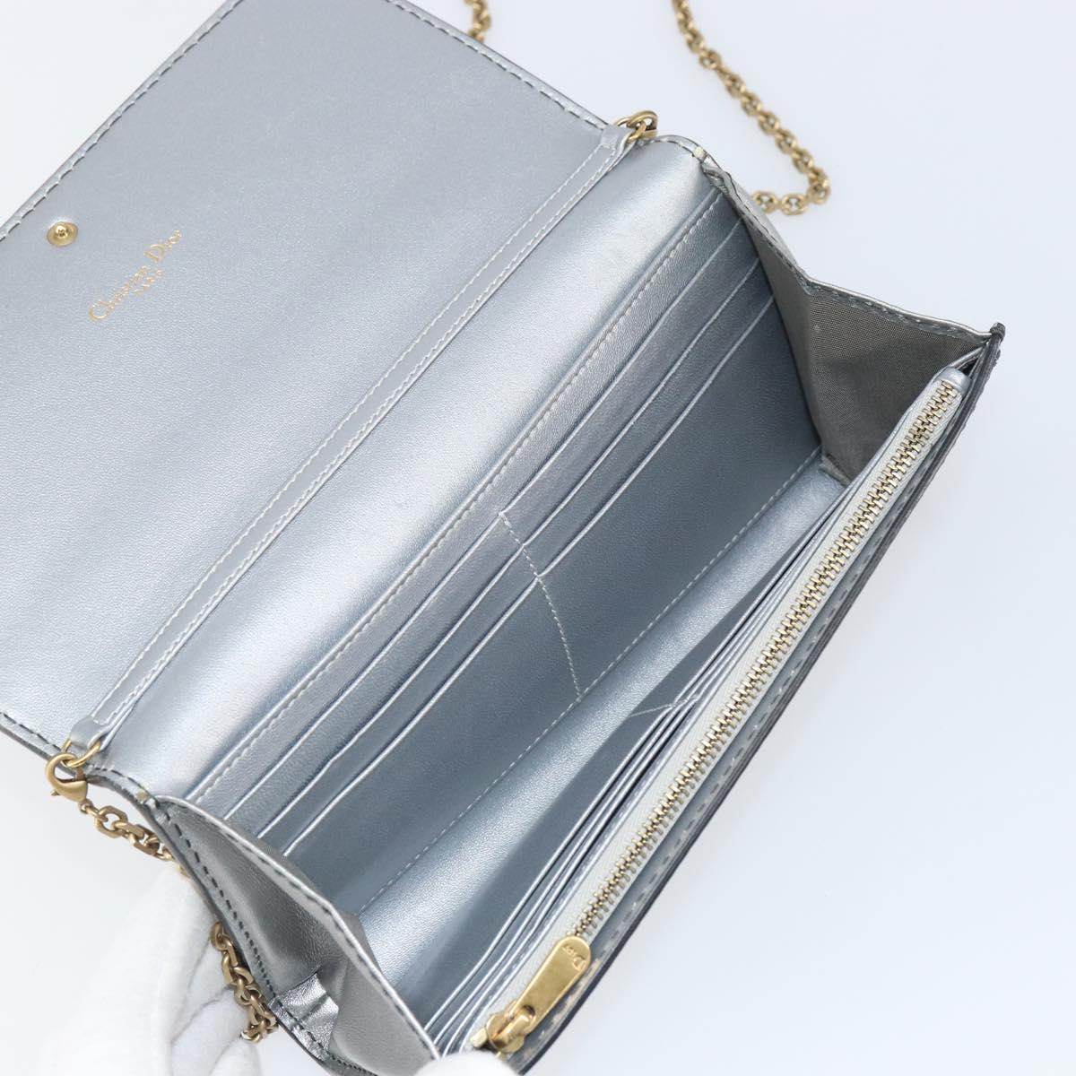 Christian Dior Chain Wallet Shoulder Bag Leather Silver Gold Auth ka1712V