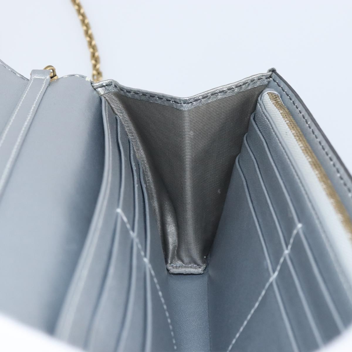Christian Dior Chain Wallet Shoulder Bag Leather Silver Gold Auth ka1712V