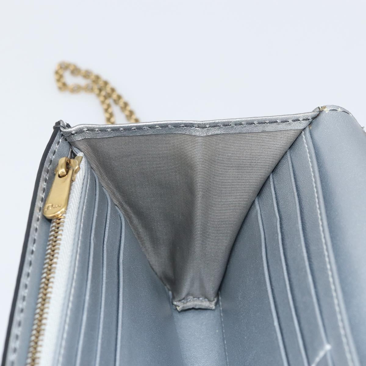 Christian Dior Chain Wallet Shoulder Bag Leather Silver Gold Auth ka1712V