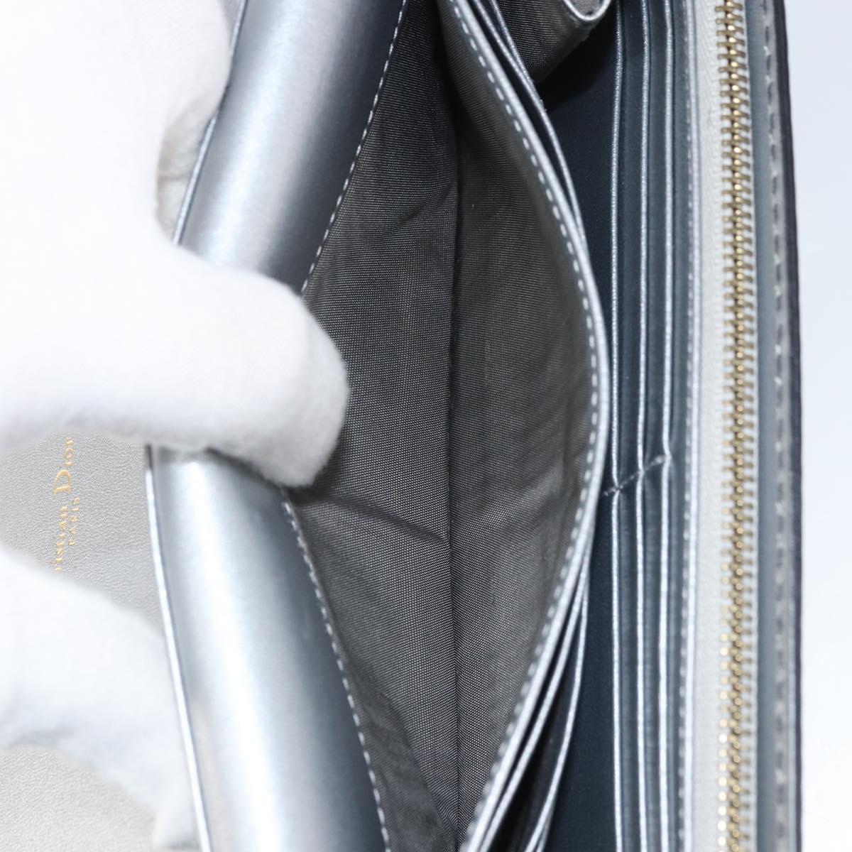 Christian Dior Chain Wallet Shoulder Bag Leather Silver Gold Auth ka1712V