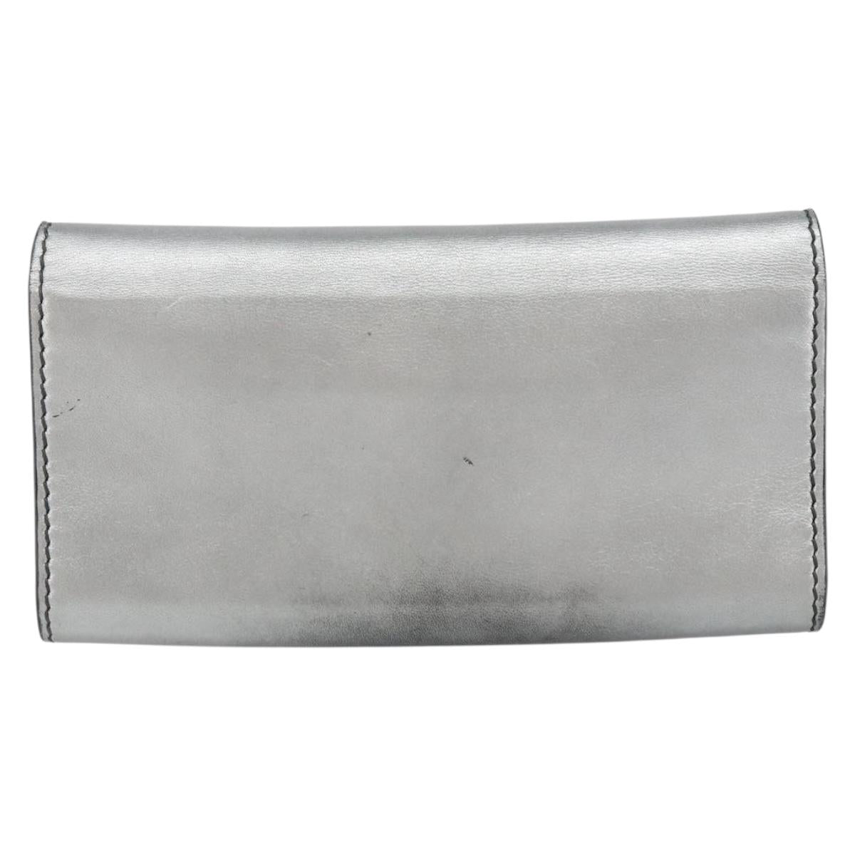 Christian Dior Chain Wallet Shoulder Bag Leather Silver Gold Auth ka1712V
