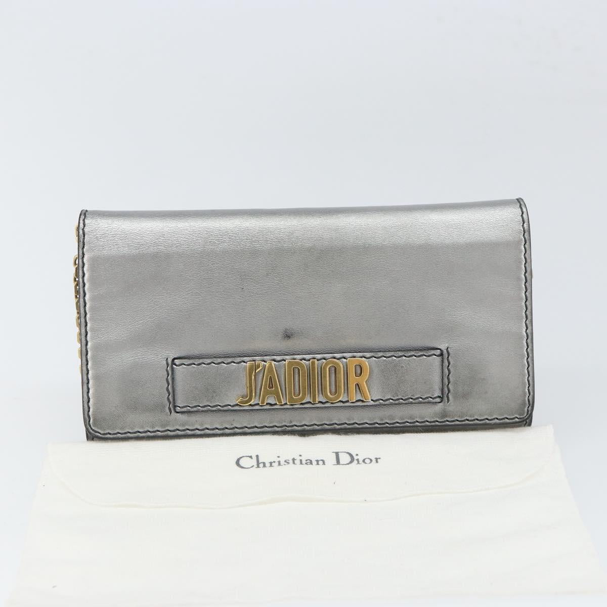 Christian Dior Chain Wallet Shoulder Bag Leather Silver Gold Auth ka1712V
