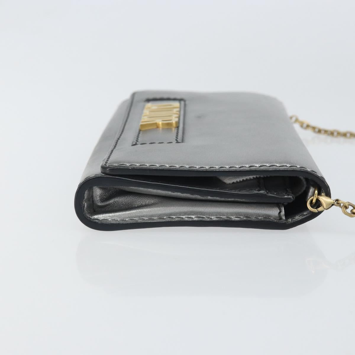Christian Dior Chain Wallet Shoulder Bag Leather Silver Gold Auth ka1712V