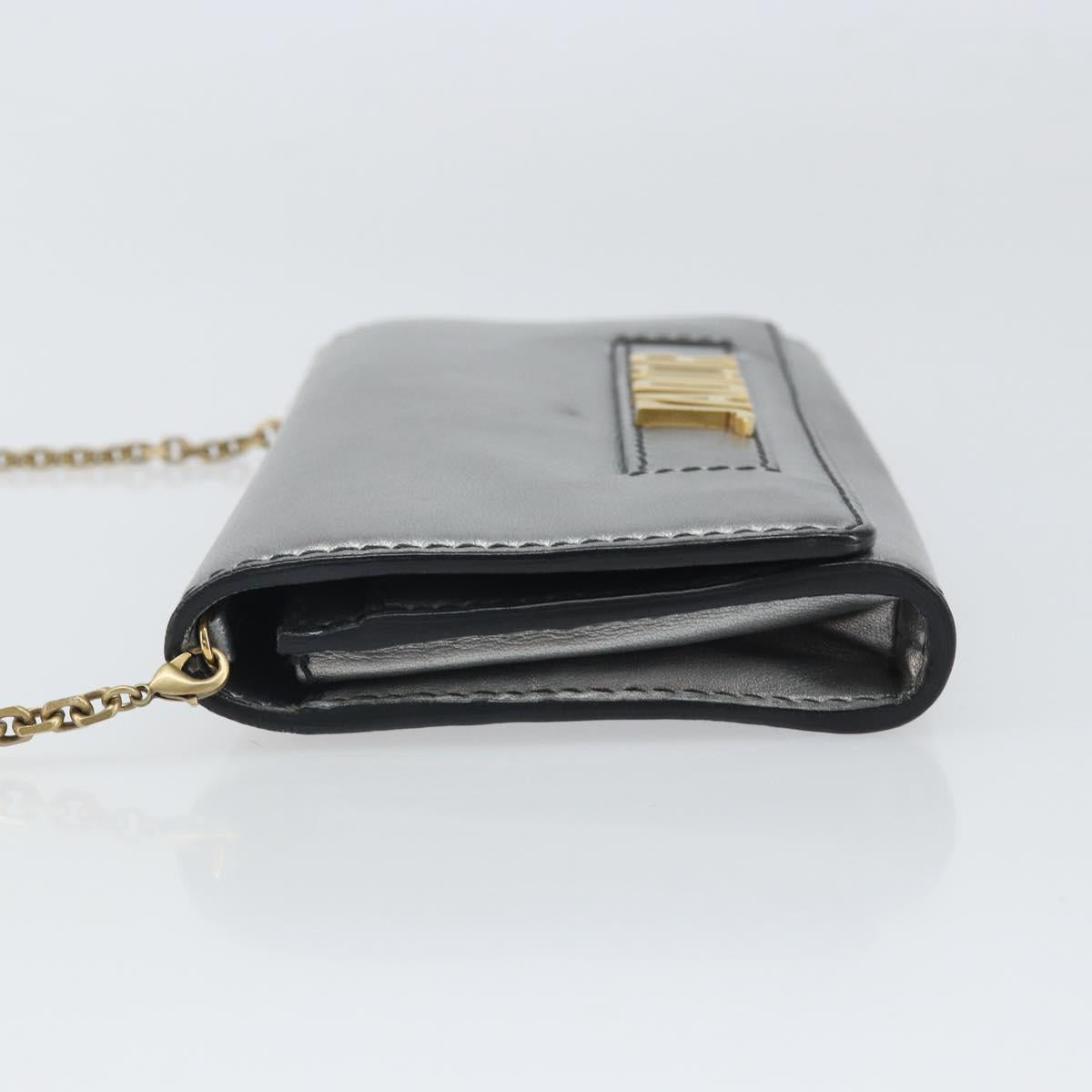 Christian Dior Chain Wallet Shoulder Bag Leather Silver Gold Auth ka1712V