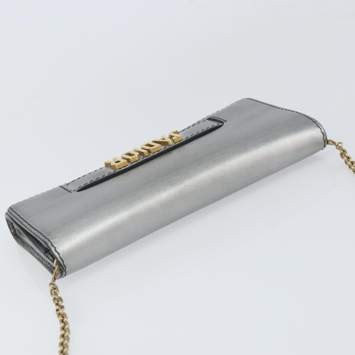 Christian Dior Chain Wallet Shoulder Bag Leather Silver Gold Auth ka1712V