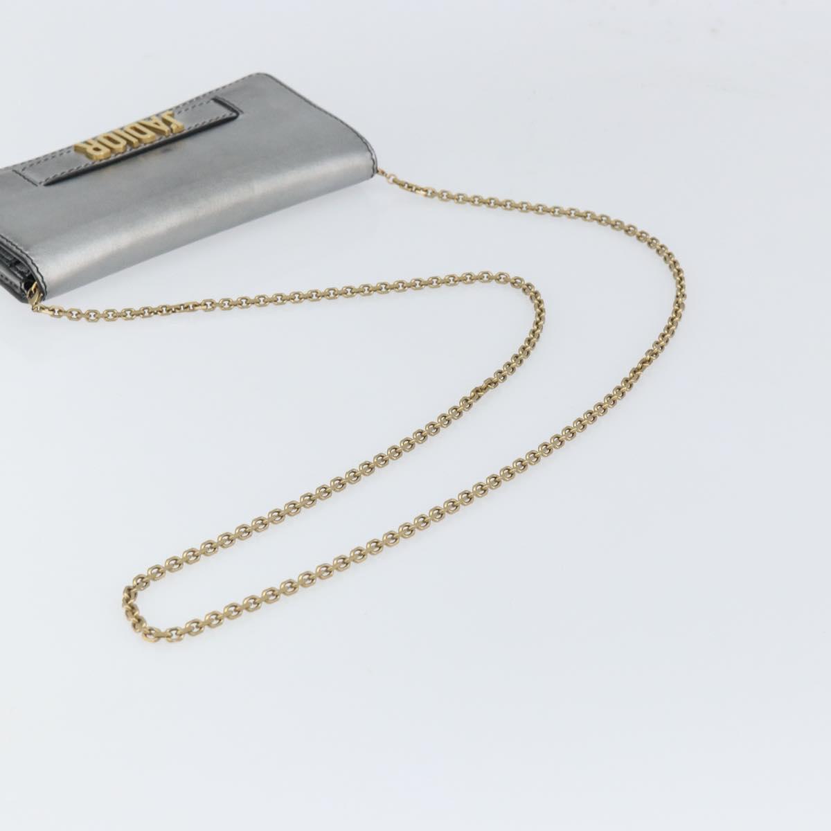 Christian Dior Chain Wallet Shoulder Bag Leather Silver Gold Auth ka1712V