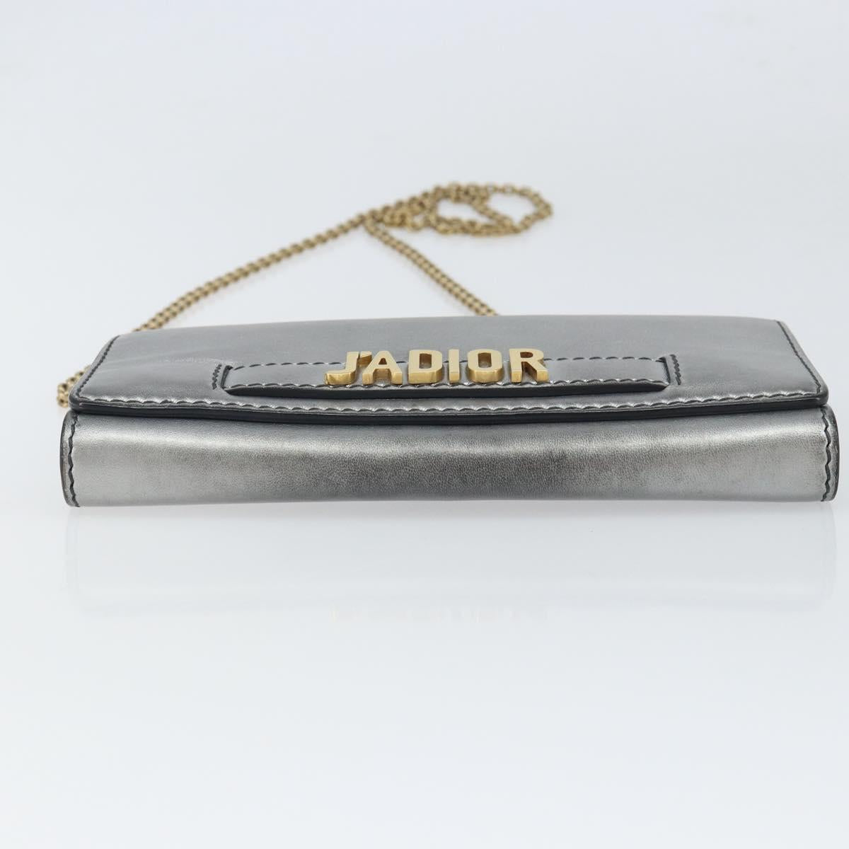 Christian Dior Chain Wallet Shoulder Bag Leather Silver Gold Auth ka1712V
