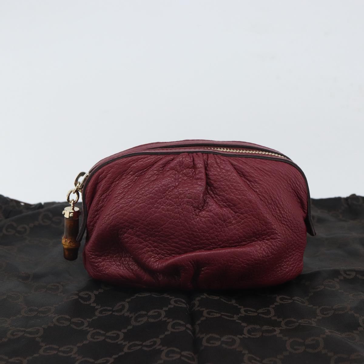 GUCCI Bamboo Pouch Leather Purple Gold 246174 Auth ka1718V