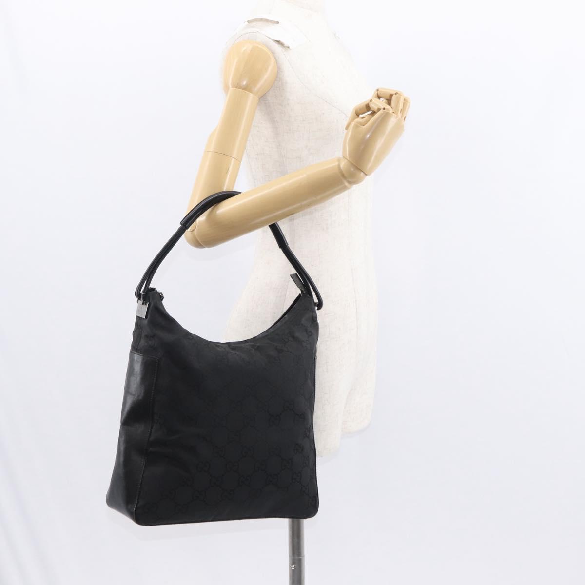 GUCCI GG Canvas Shoulder Bag Nylon Black Silver 001 3770 Auth ka172