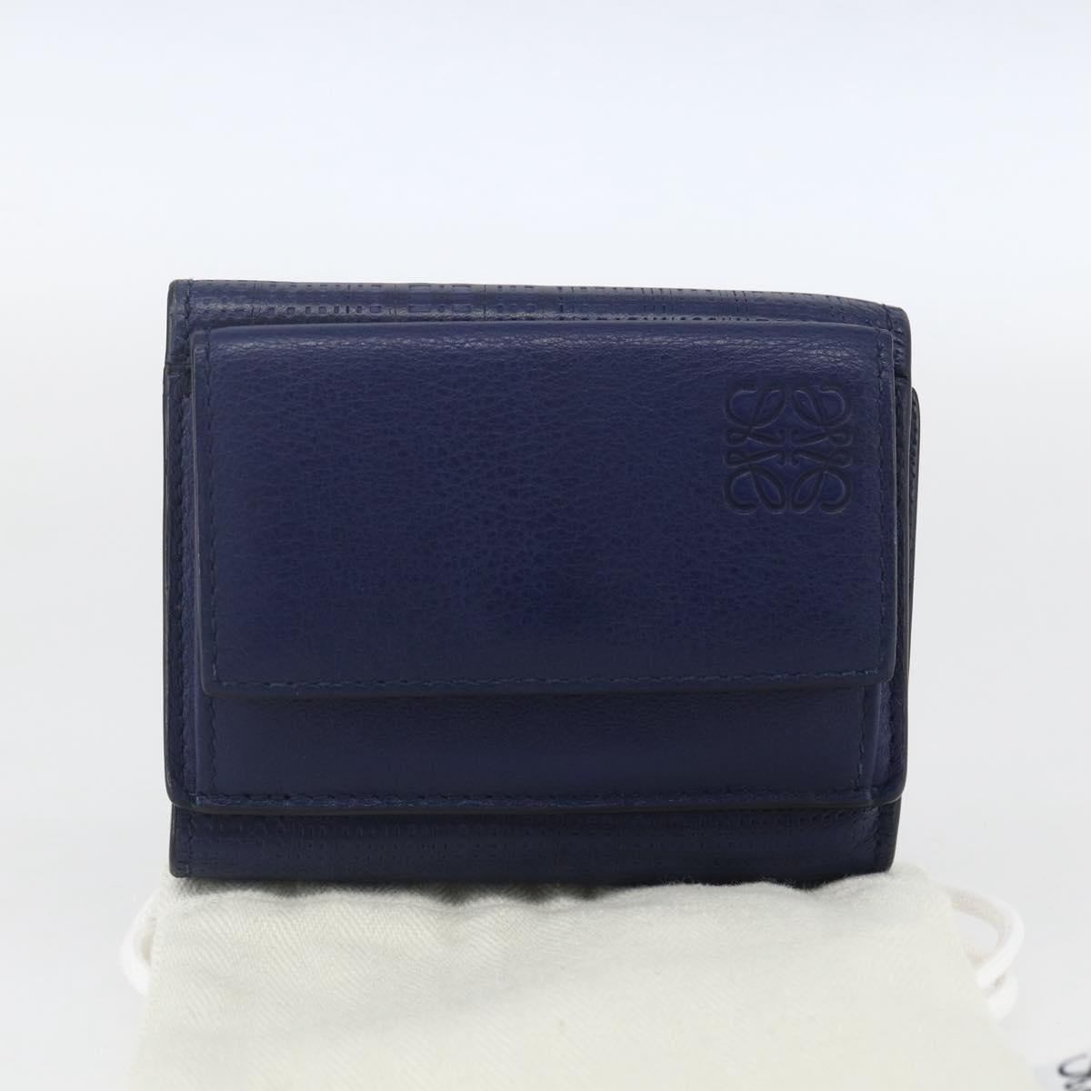 LOEWE Anagram Wallet Leather Navy Gold Auth ka1720M