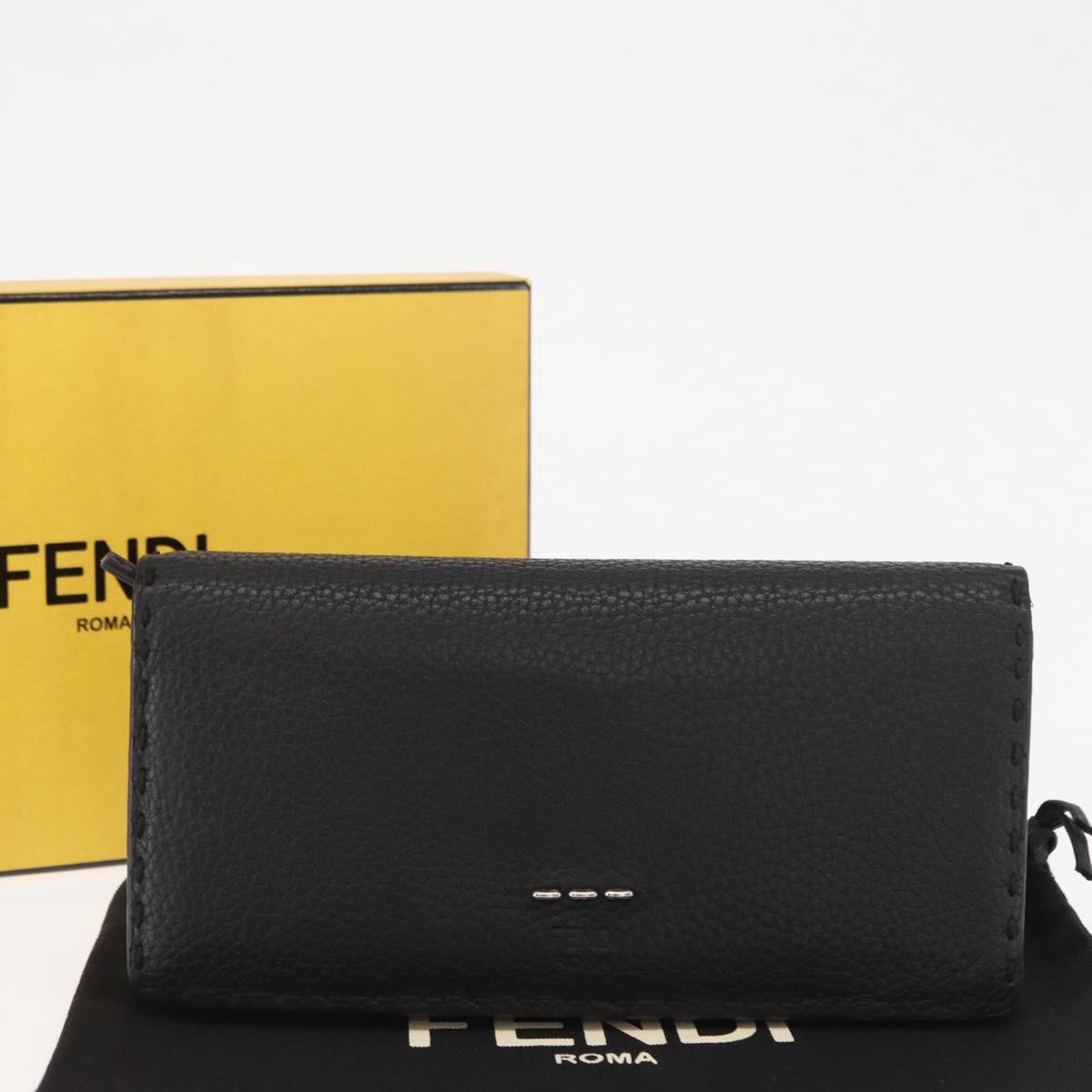 FENDI Celeria Long Wallet Leather Black Silver Auth ka1726