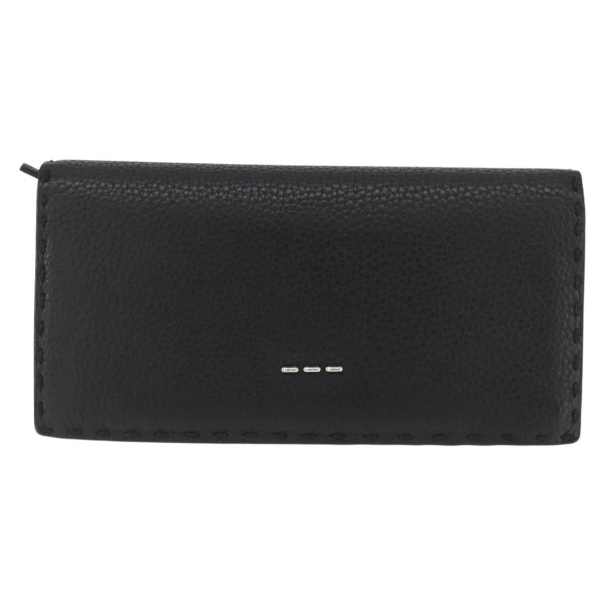 FENDI Celeria Long Wallet Leather Black Silver Auth ka1726