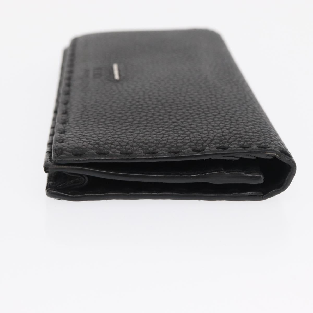 FENDI Celeria Long Wallet Leather Black Silver Auth ka1726