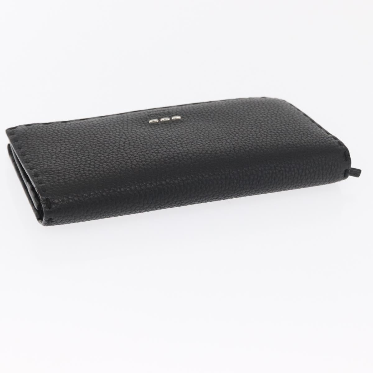 FENDI Celeria Long Wallet Leather Black Silver Auth ka1726