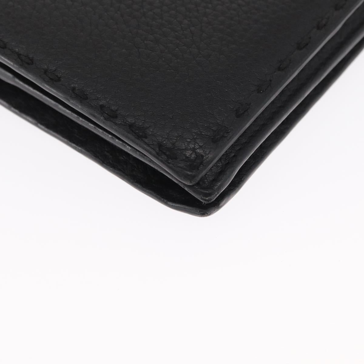 FENDI Celeria Long Wallet Leather Black Silver Auth ka1726