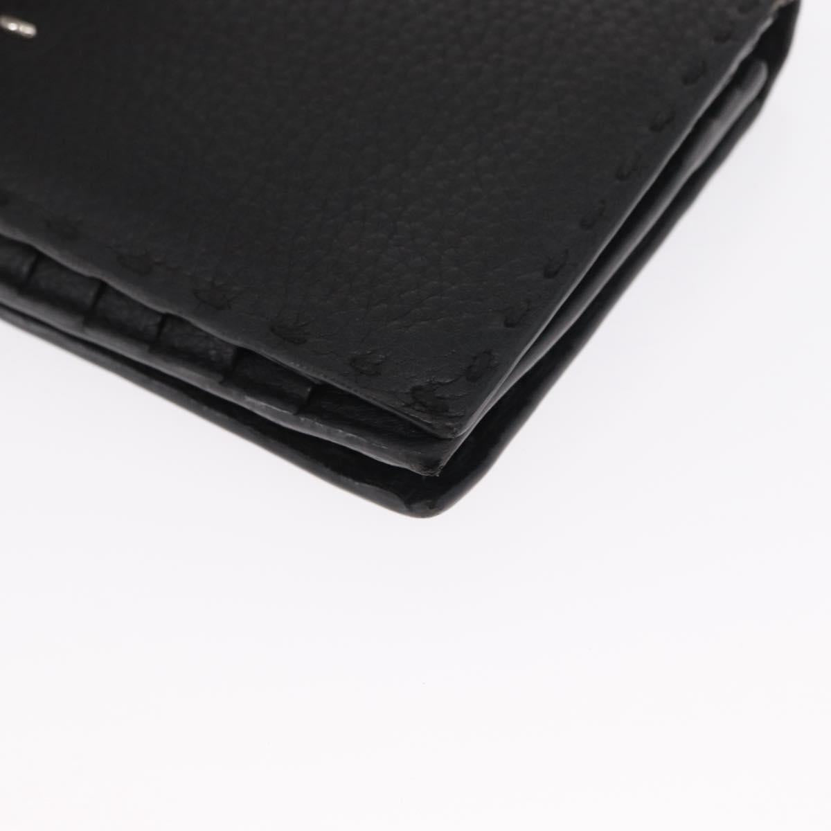 FENDI Celeria Long Wallet Leather Black Silver Auth ka1726