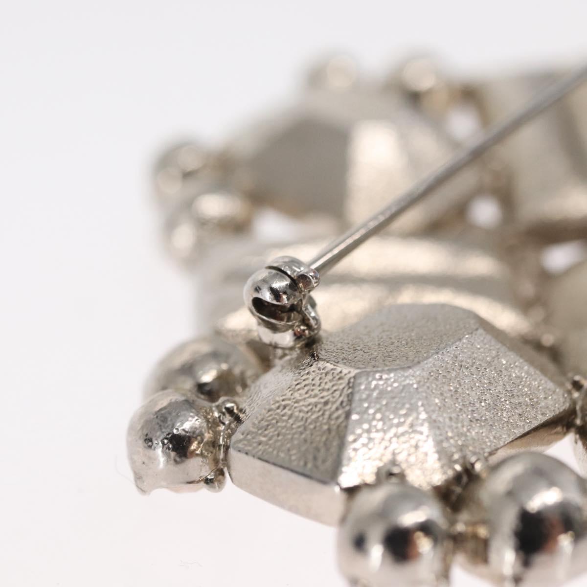 CHANEL Rhinestone Brooch metal Silver CC Auth ka1740V