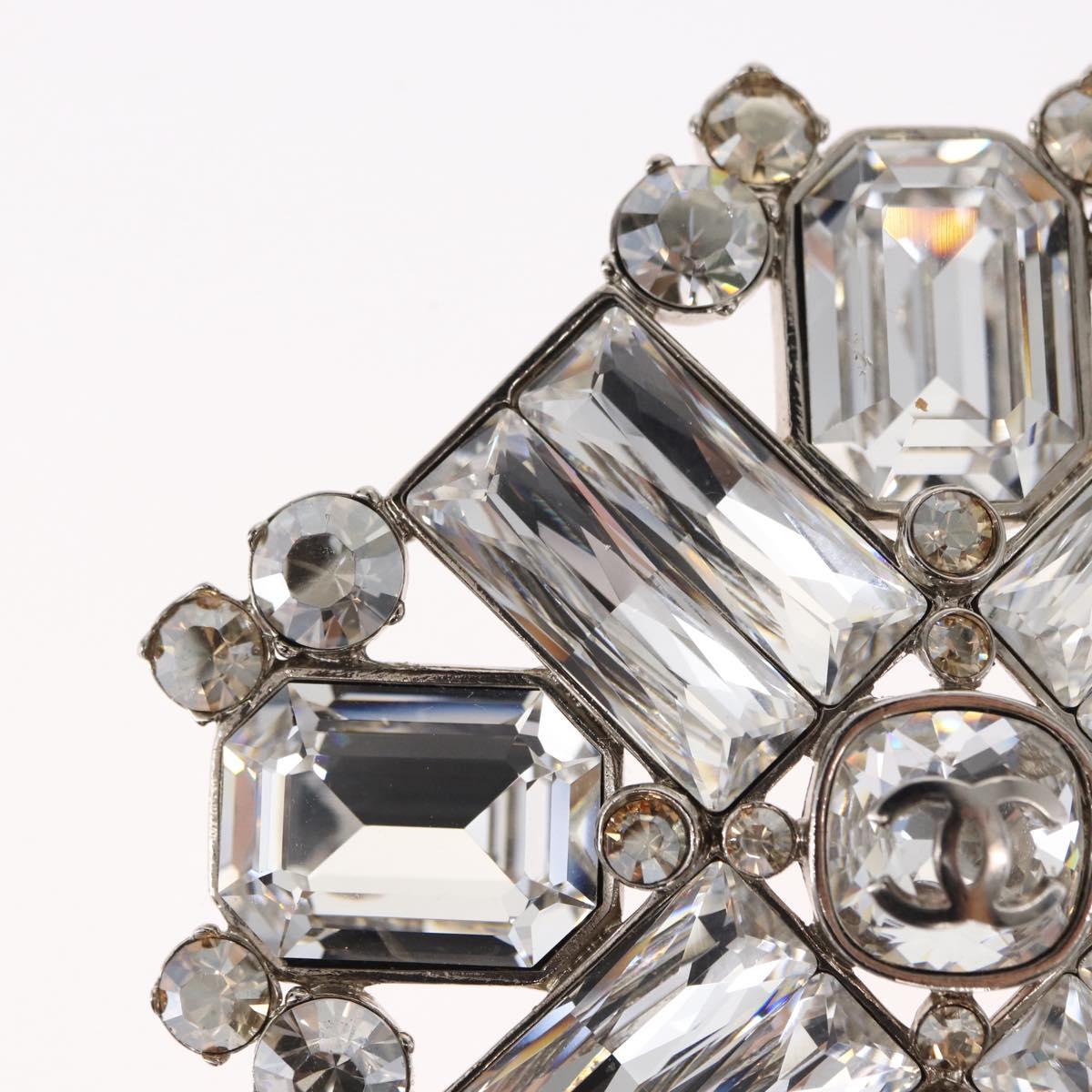 CHANEL Rhinestone Brooch metal Silver CC Auth ka1740V