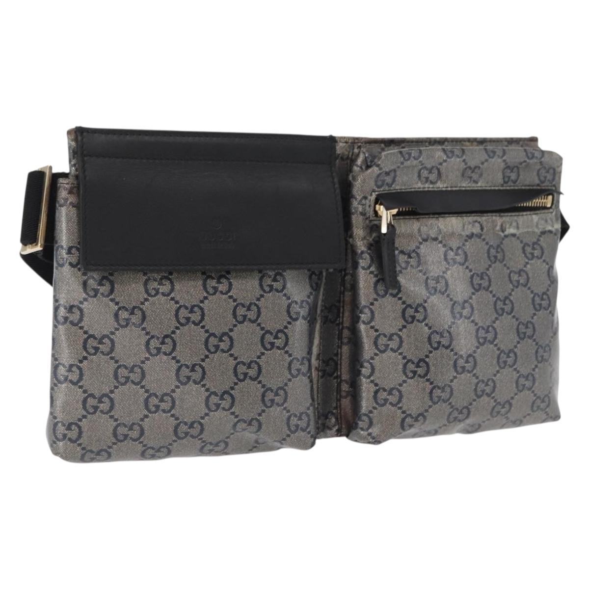 GUCCI GG Crystal Waist bag Coated Canvas Black Gold 28566 Auth ka1745