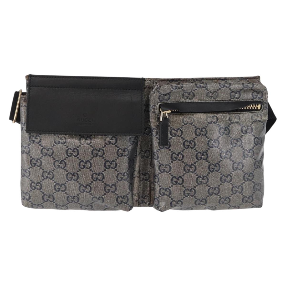 GUCCI GG Crystal Waist bag Coated Canvas Black Gold 28566 Auth ka1745