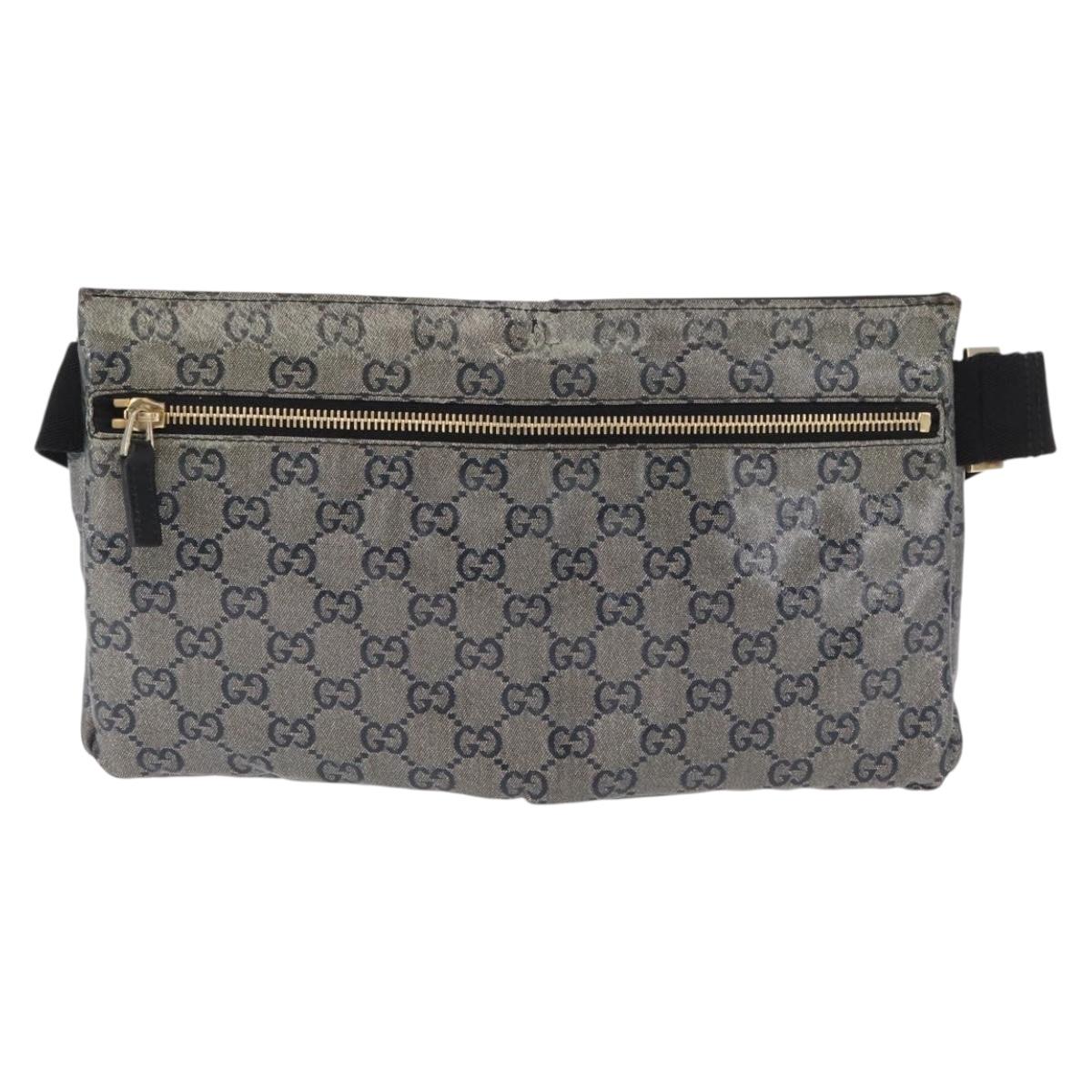 GUCCI GG Crystal Waist bag Coated Canvas Black Gold 28566 Auth ka1745