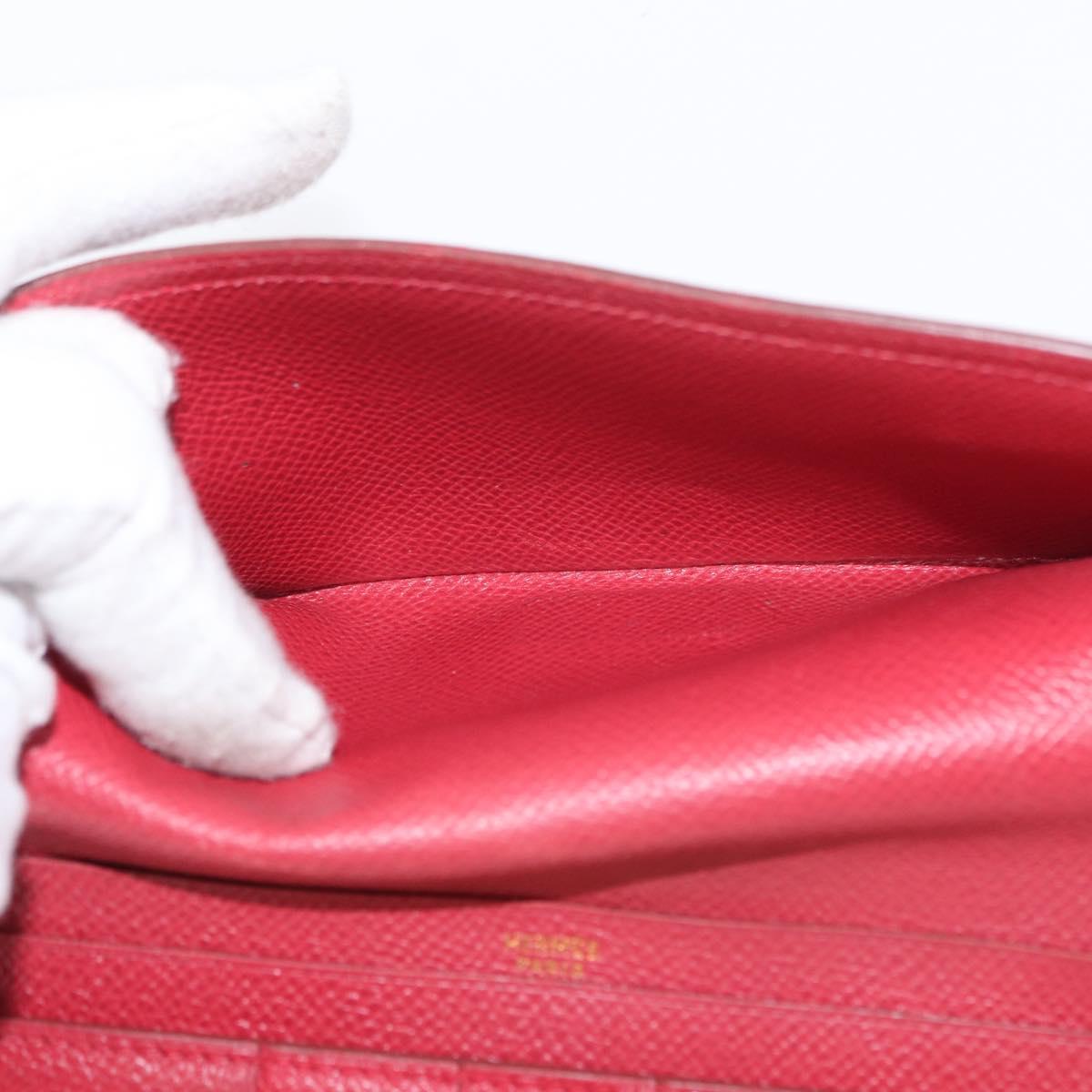 HERMES Bean Wallet Leather Red Auth ka175