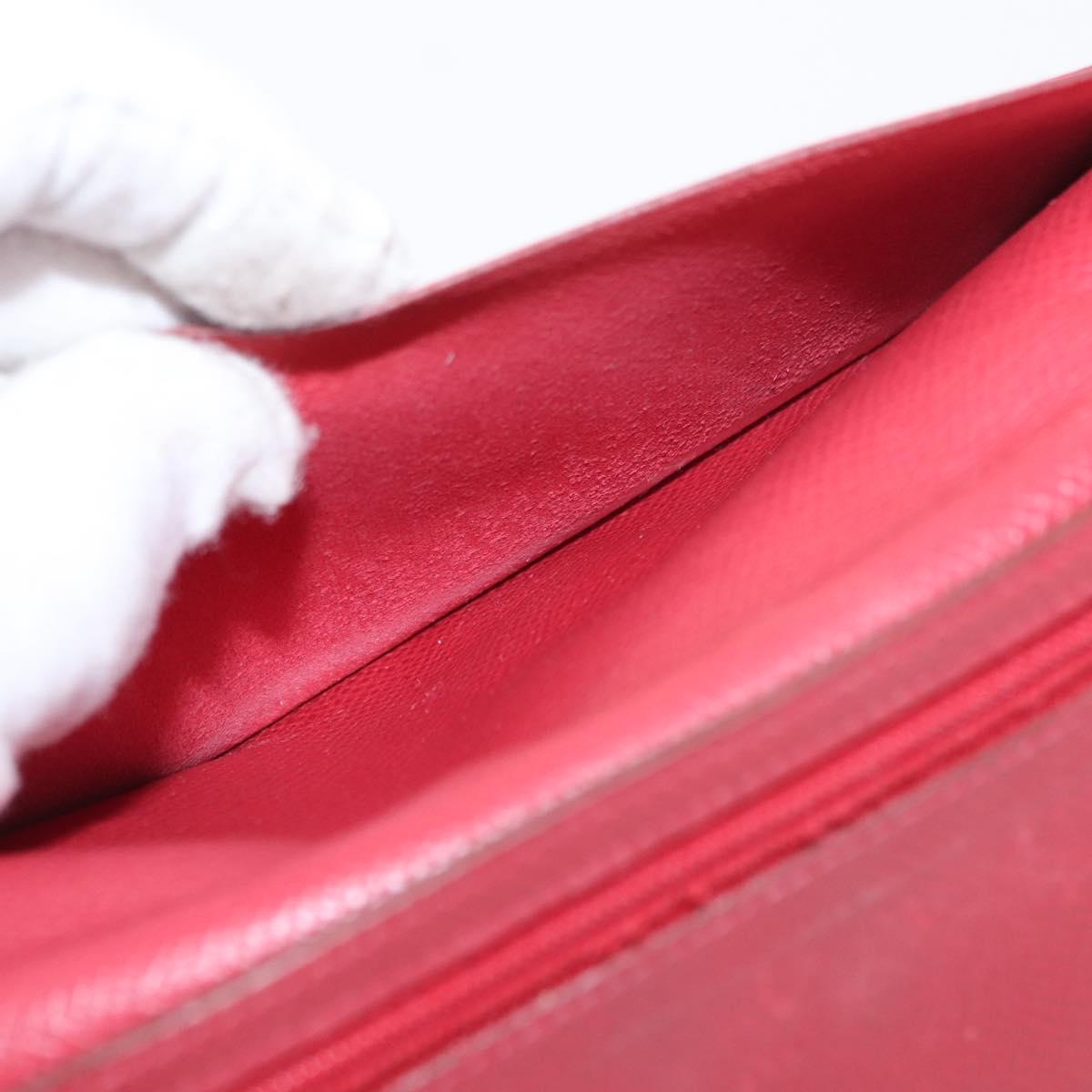 HERMES Bean Wallet Leather Red Auth ka175