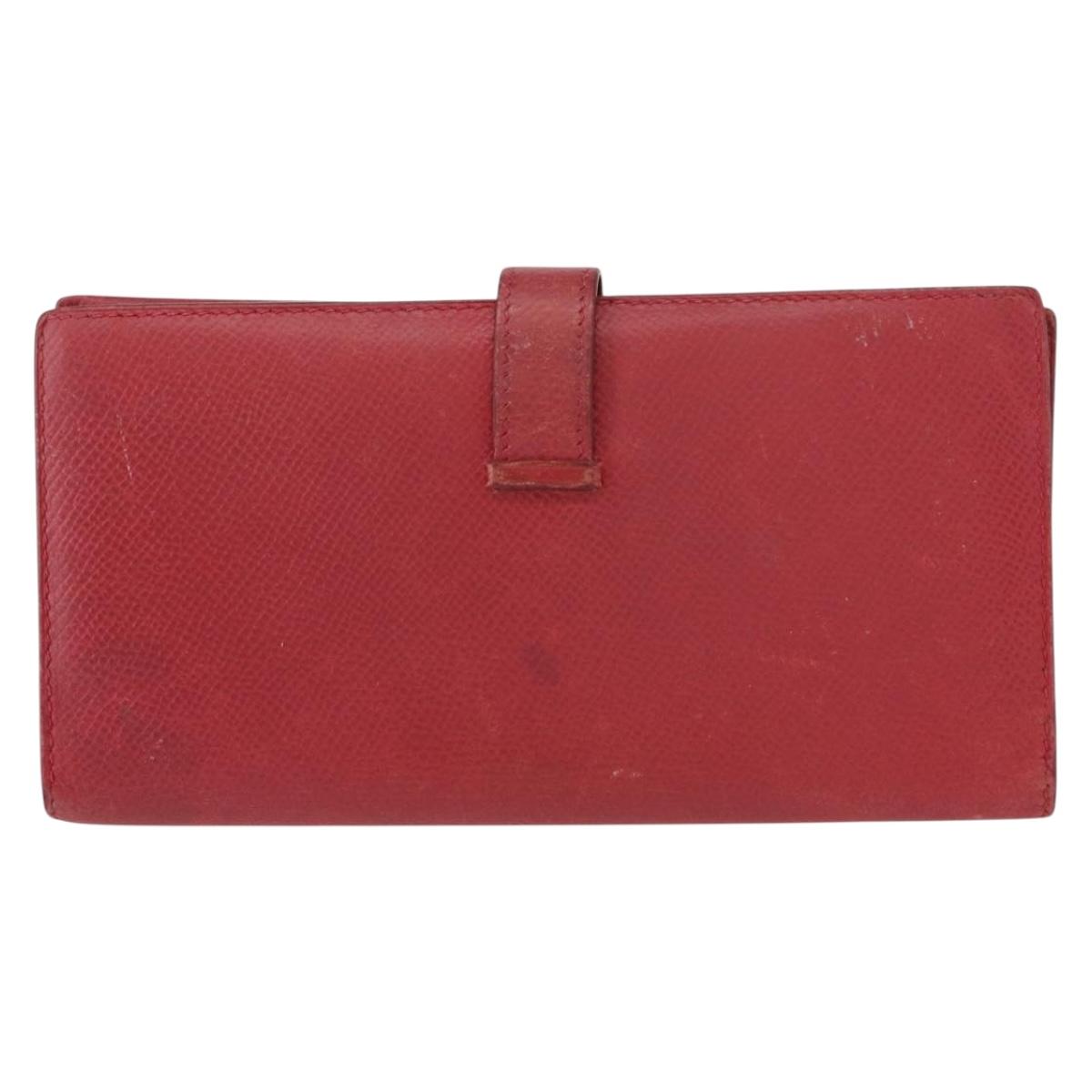 HERMES Bean Wallet Leather Red Auth ka175