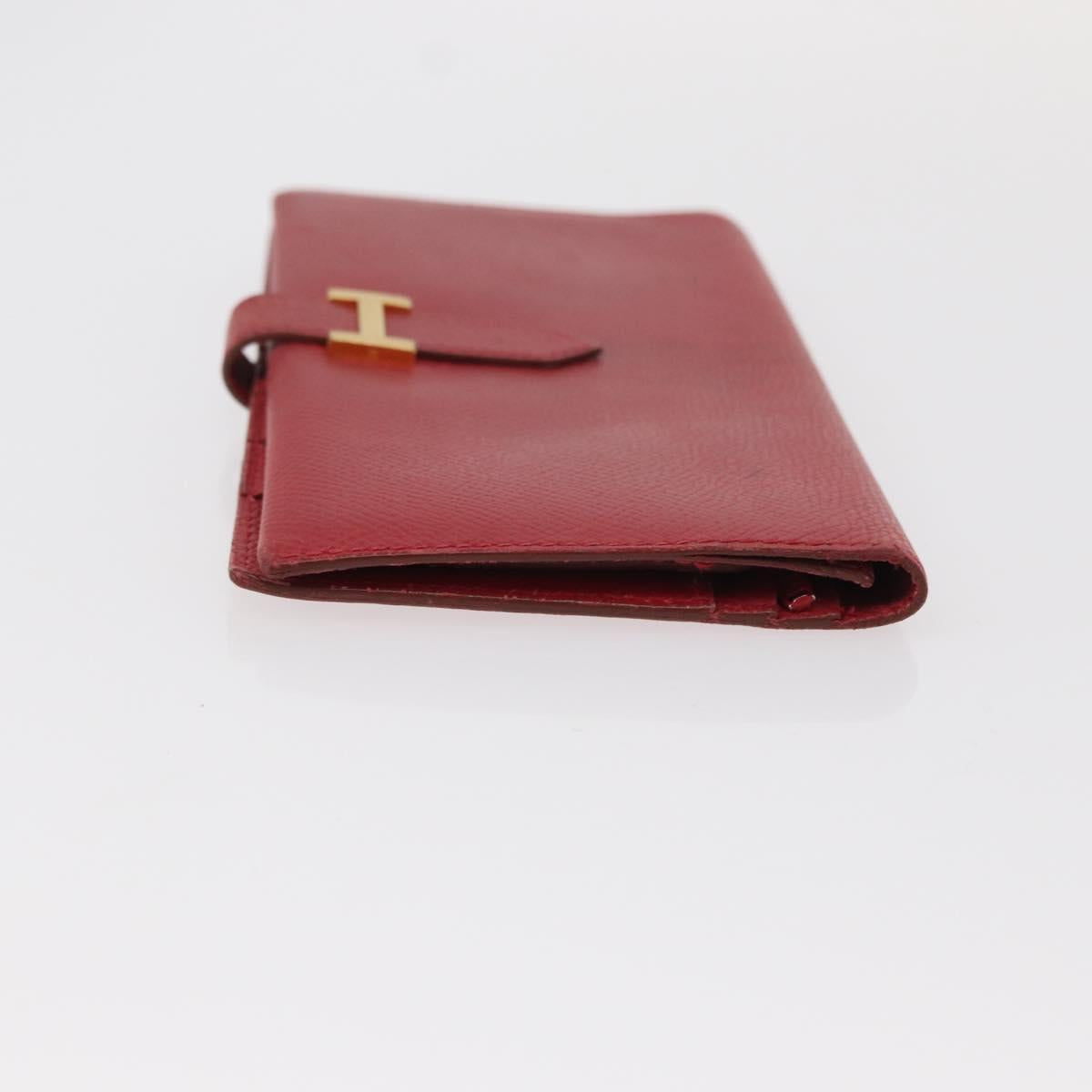 HERMES Bean Wallet Leather Red Auth ka175
