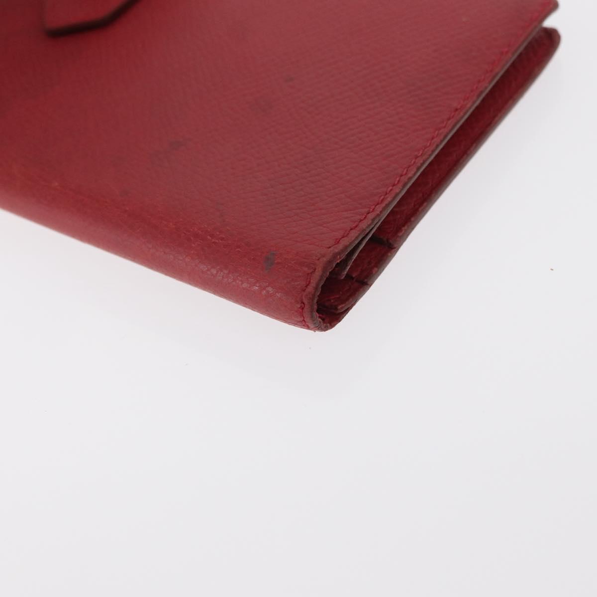 HERMES Bean Wallet Leather Red Auth ka175