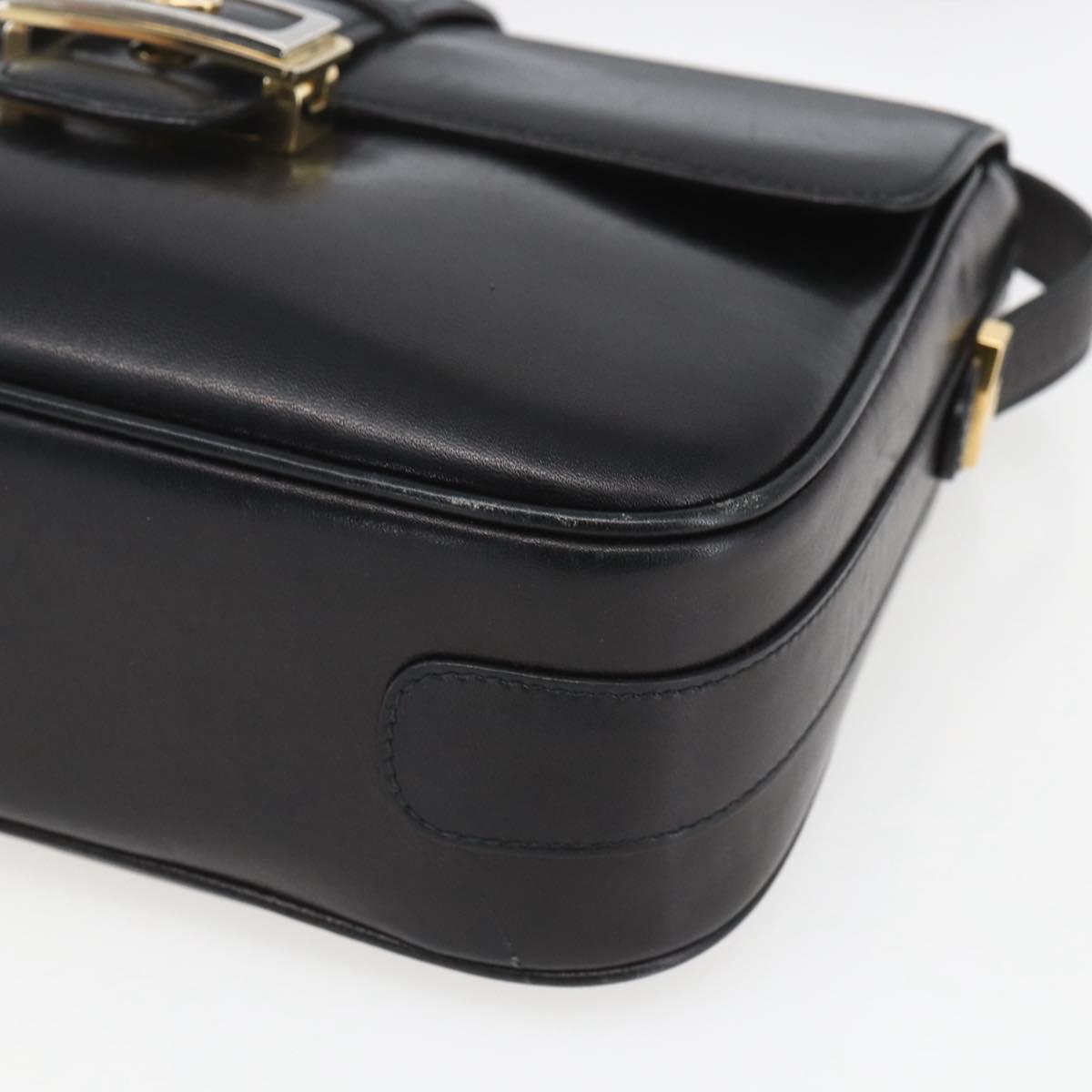 CELINE Horse Carriage Shoulder Bag Leather Black Gold Auth ka1751