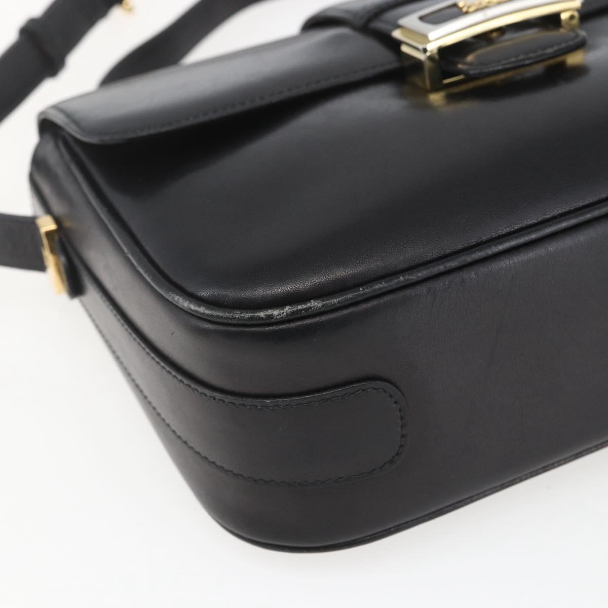 CELINE Horse Carriage Shoulder Bag Leather Black Gold Auth ka1751