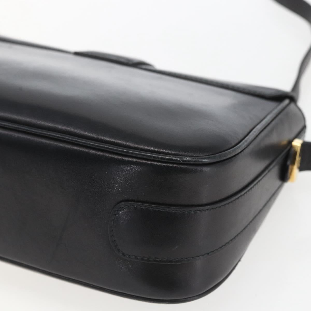 CELINE Horse Carriage Shoulder Bag Leather Black Gold Auth ka1751